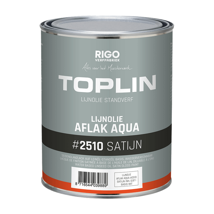 Rigo TOPLIN Lijnolie Aflak Aqua Satijn #2510, op kleur gemengd, 1 liter